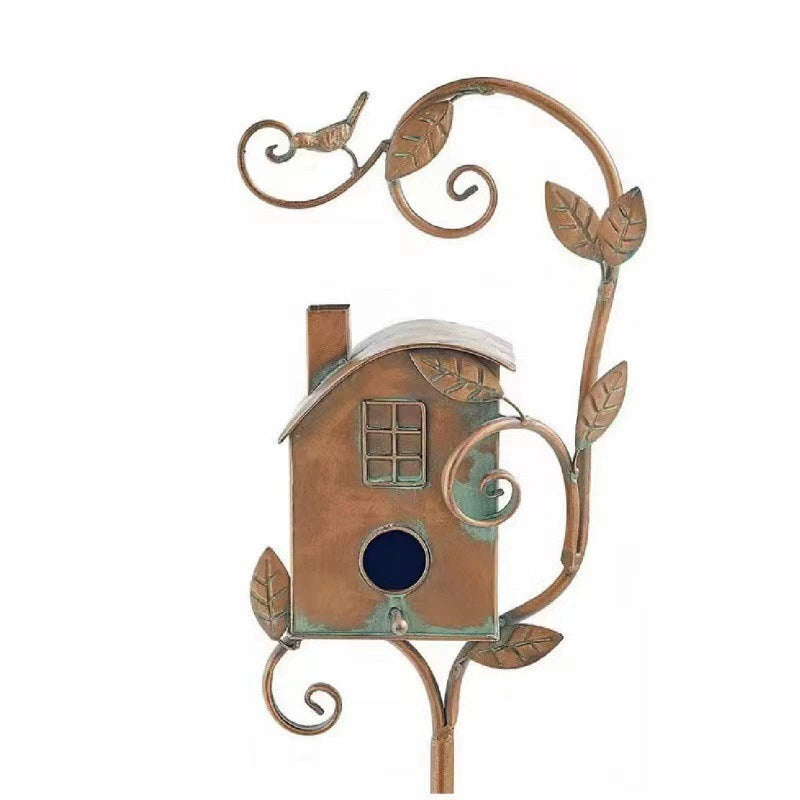 Rustic Metal Birdhouse Garden Decor