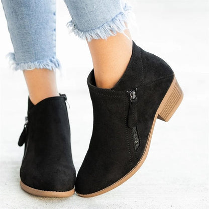 Women's Plus Size Suede Ankle Boots Low Block Heel Side Zip