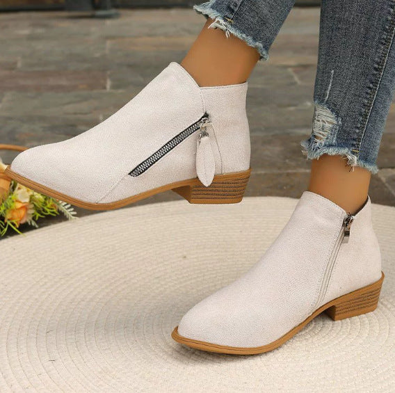 Women's Plus Size Suede Ankle Boots Low Block Heel Side Zip