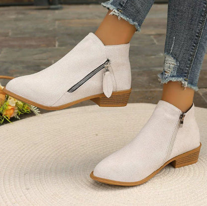 Women's Plus Size Suede Ankle Boots Low Block Heel Side Zip