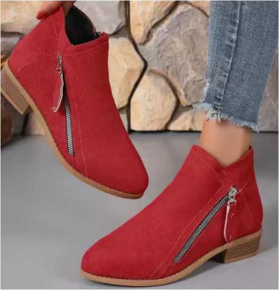 Women's Plus Size Suede Ankle Boots Low Block Heel Side Zip