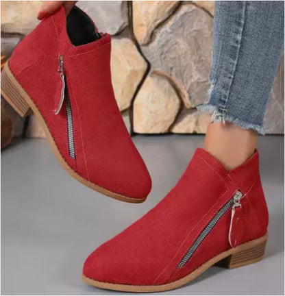 Women's Plus Size Suede Ankle Boots Low Block Heel Side Zip