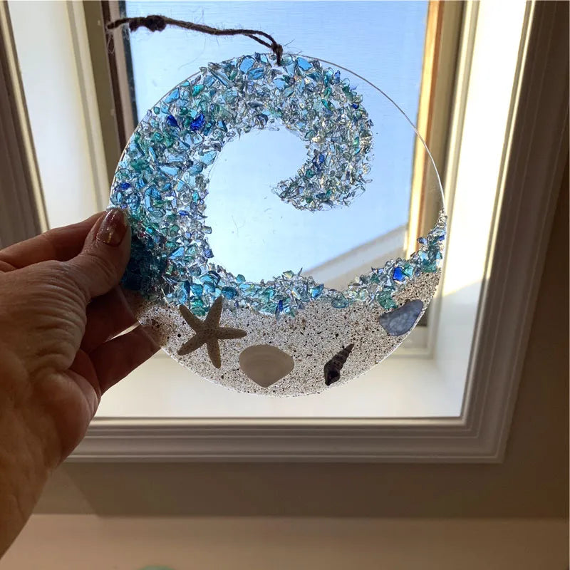 Coastal Wave Glass Hanging Ornament