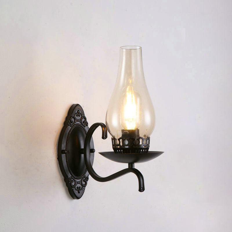 Rustic Metal Wall Lamp with Glass Shade in Warm Copper