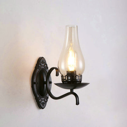 Rustic Metal Wall Lamp with Glass Shade in Warm Copper