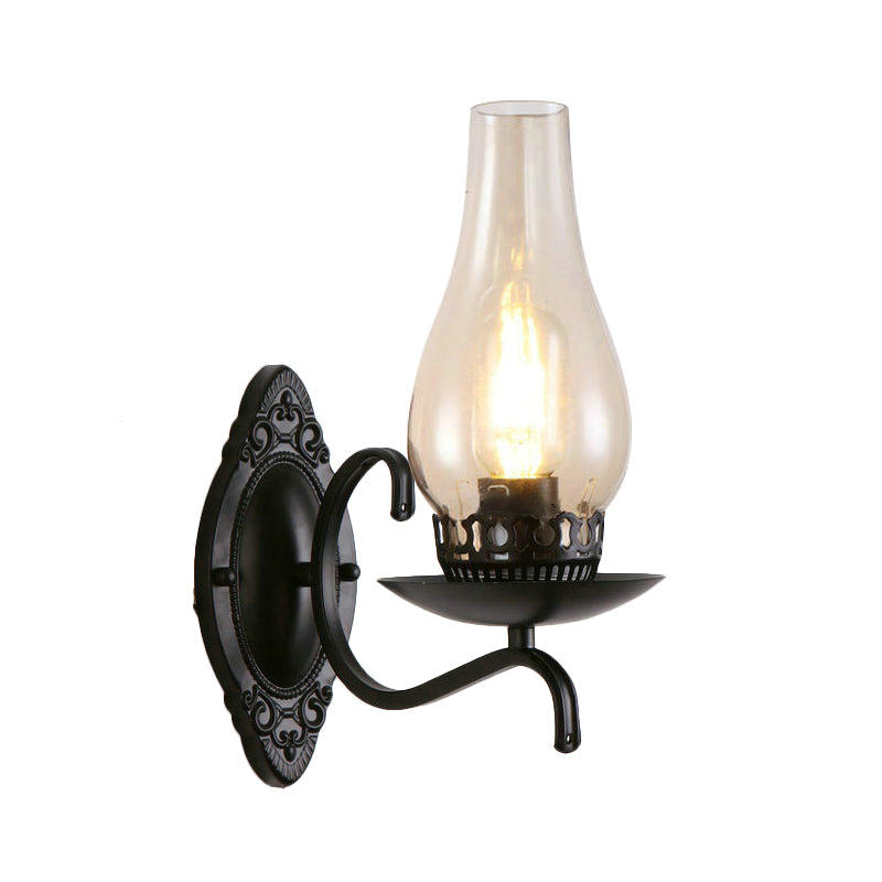 Rustic Metal Wall Lamp with Glass Shade in Warm Copper