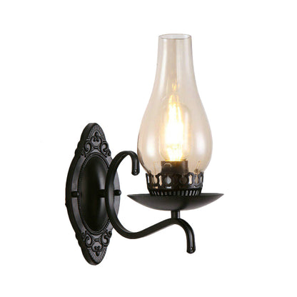 Rustic Metal Wall Lamp with Glass Shade in Warm Copper