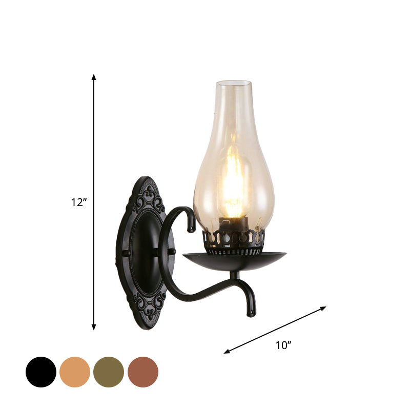Rustic Metal Wall Lamp with Glass Shade in Warm Copper