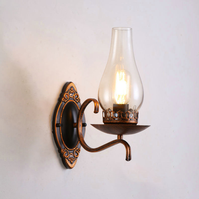 Rustic Metal Wall Lamp with Glass Shade in Warm Copper