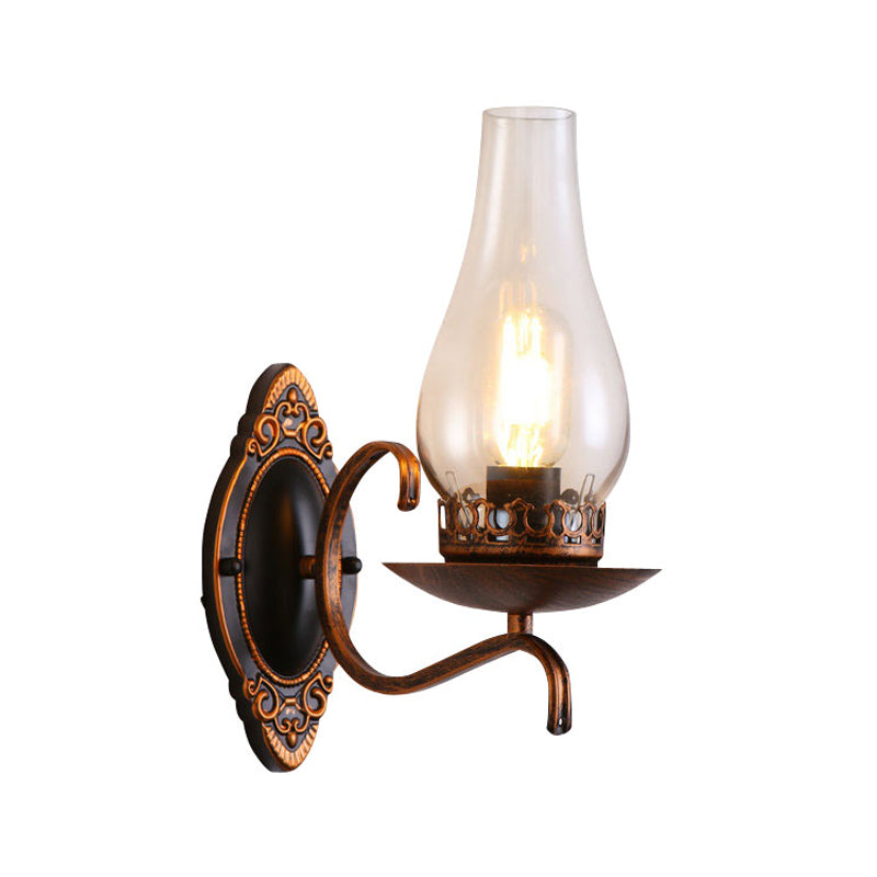 Rustic Metal Wall Lamp with Glass Shade in Warm Copper