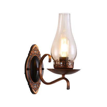 Rustic Metal Wall Lamp with Glass Shade in Warm Copper