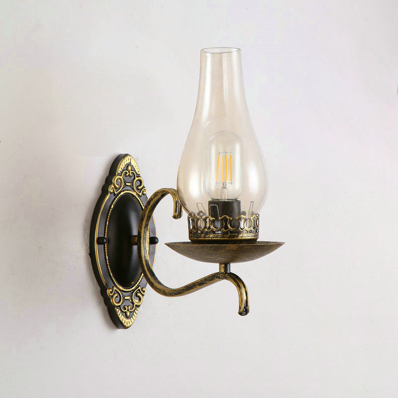 Rustic Metal Wall Lamp with Glass Shade in Warm Copper