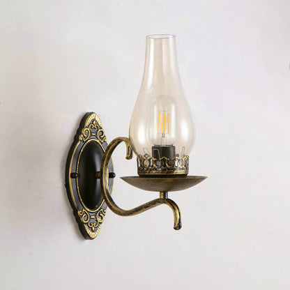 Rustic Metal Wall Lamp with Glass Shade in Warm Copper