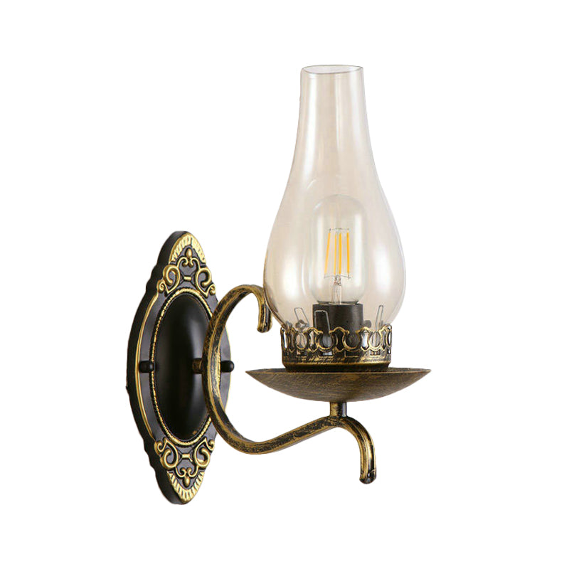 Rustic Metal Wall Lamp with Glass Shade in Warm Copper