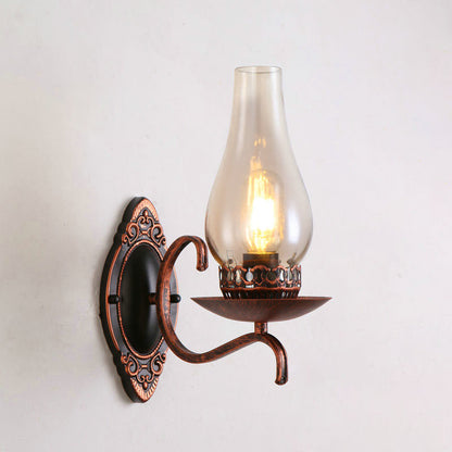 Rustic Metal Wall Lamp with Glass Shade in Warm Copper