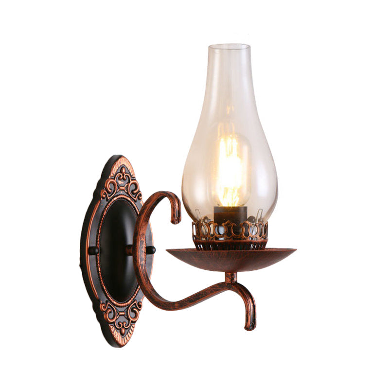 Rustic Metal Wall Lamp with Glass Shade in Warm Copper