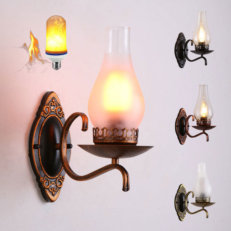 Rustic Metal Wall Lamp with Glass Shade in Warm Copper