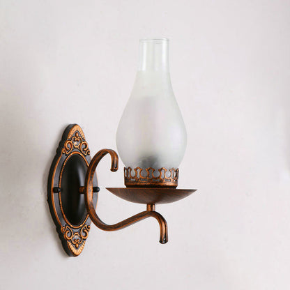 Rustic Metal Wall Lamp with Glass Shade in Warm Copper