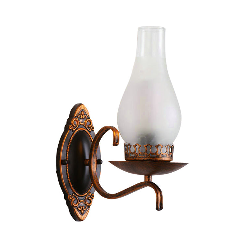 Rustic Metal Wall Lamp with Glass Shade in Warm Copper