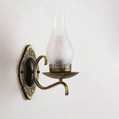 Rustic Metal Wall Lamp with Glass Shade in Warm Copper
