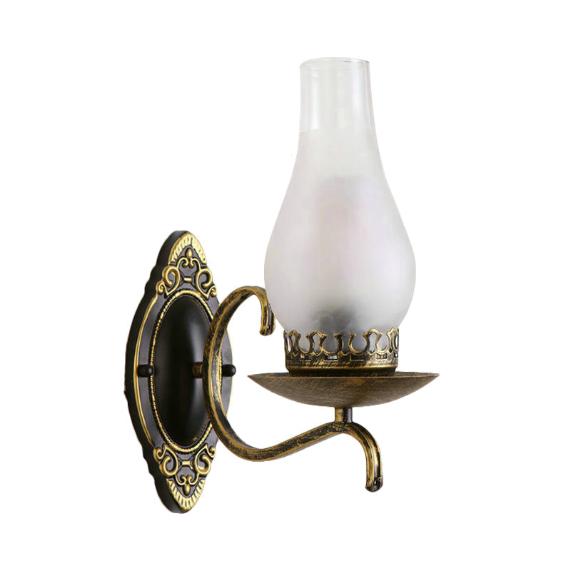 Rustic Metal Wall Lamp with Glass Shade in Warm Copper