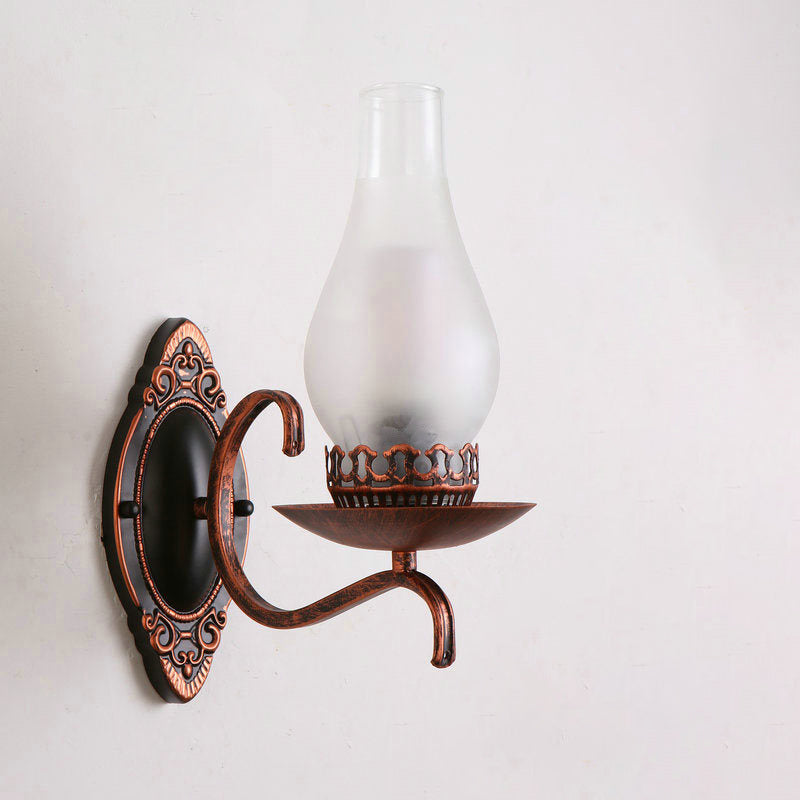 Rustic Metal Wall Lamp with Glass Shade in Warm Copper