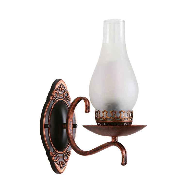 Rustic Metal Wall Lamp with Glass Shade in Warm Copper