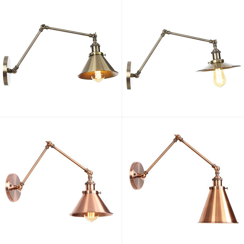 Adjustable Metal Wall Lamp with Copper Cone Shade