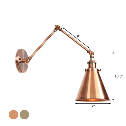 Adjustable Metal Wall Lamp with Copper Cone Shade