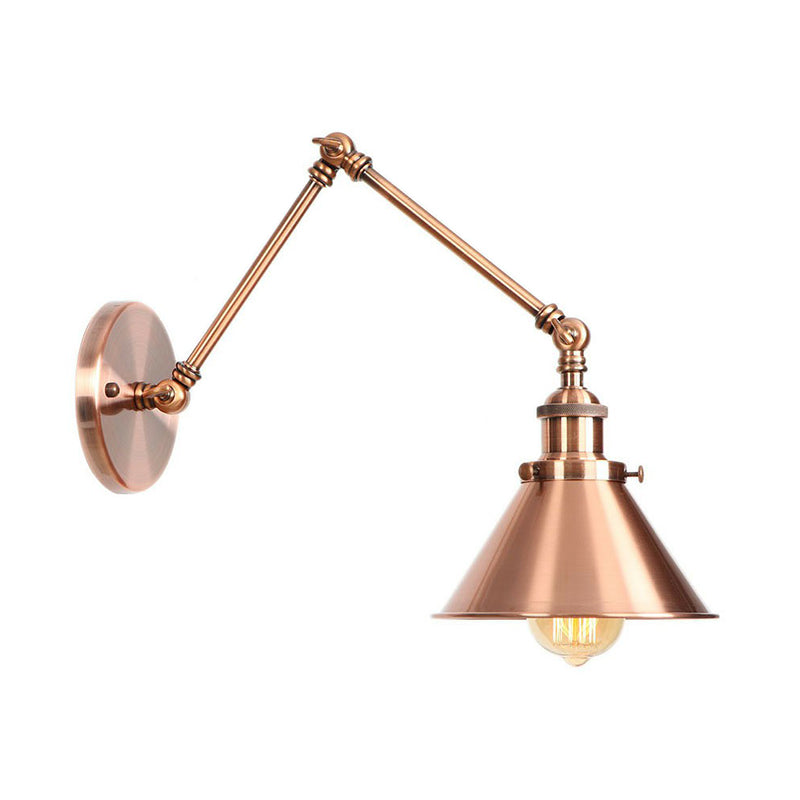 Adjustable Metal Wall Lamp with Copper Cone Shade