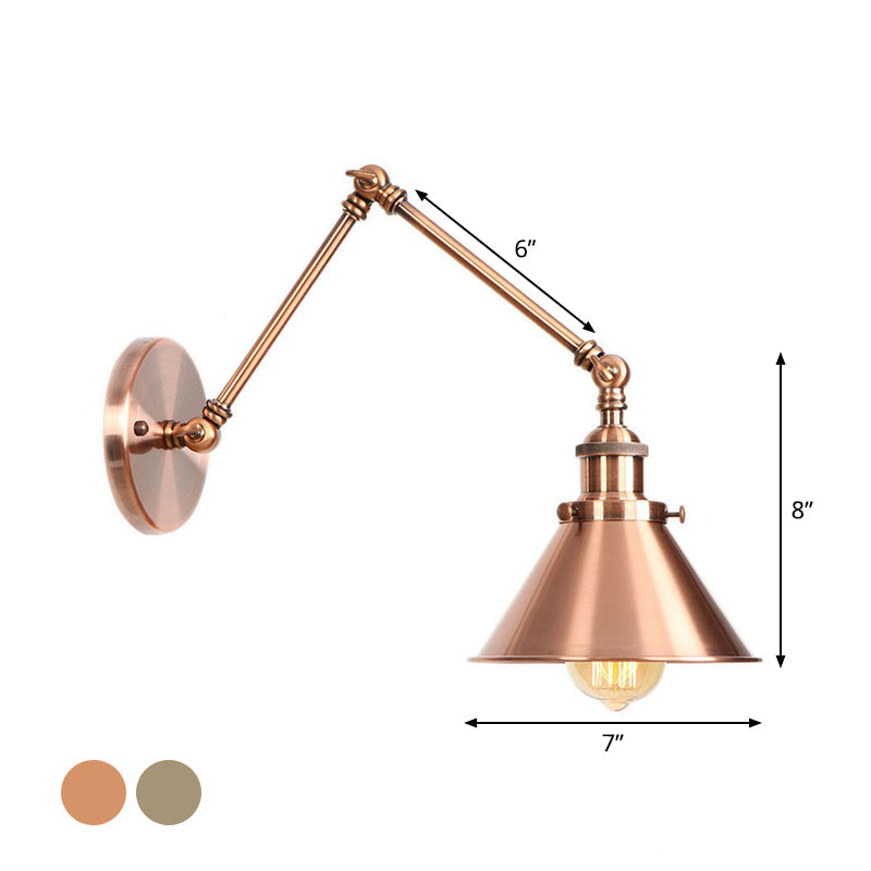 Adjustable Metal Wall Lamp with Copper Cone Shade