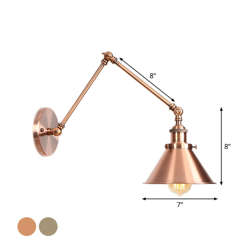 Adjustable Metal Wall Lamp with Copper Cone Shade