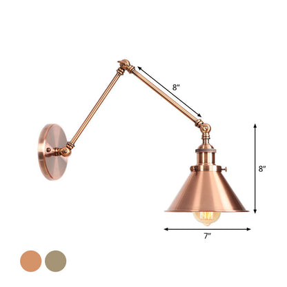 Adjustable Metal Wall Lamp with Copper Cone Shade