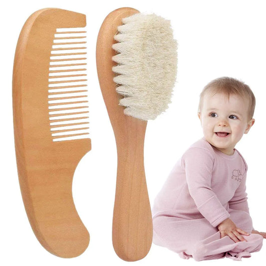 Gentle Baby Hair Brush Set with Wood Comb - Befez