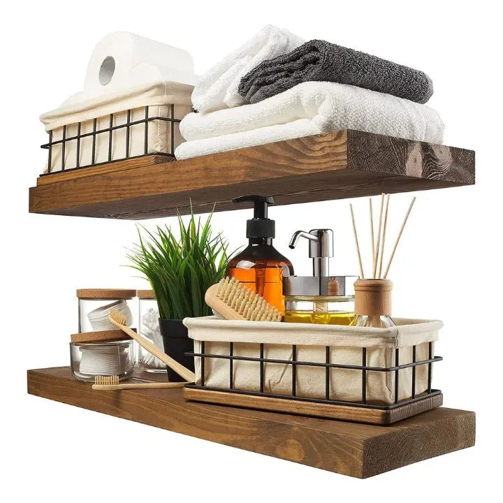 Rustic Wooden Floating Wall Shelves - Befez