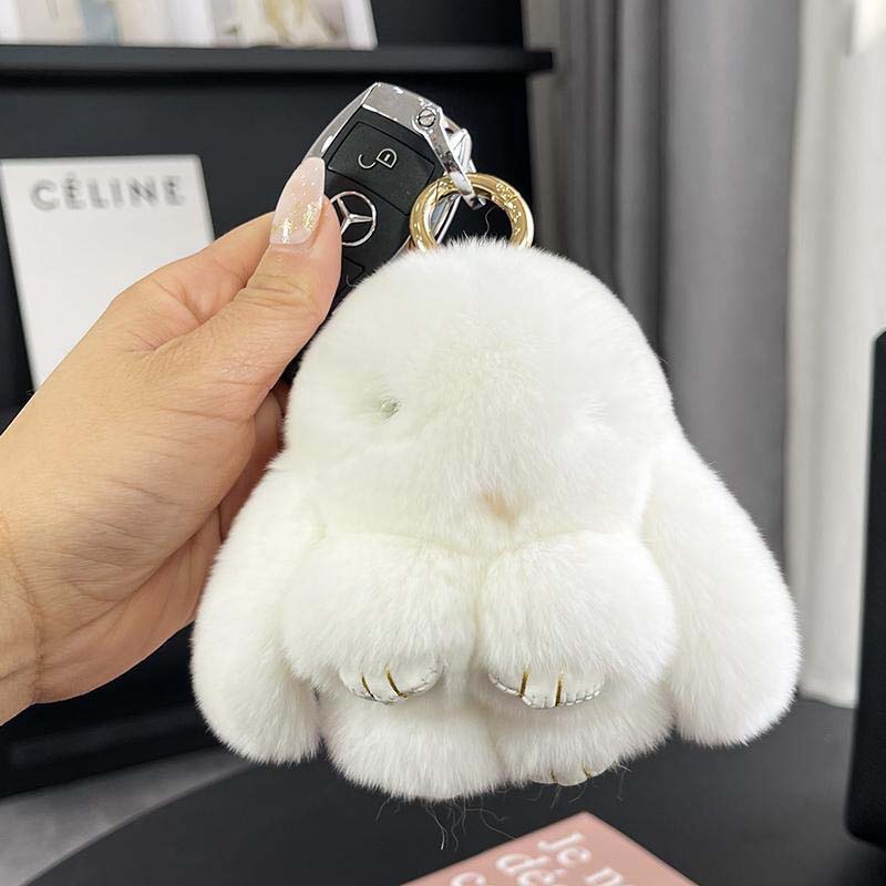 Cute Plush Bunny Pom Pom Keychain Charm