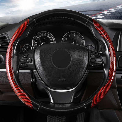 Premium Leather Steering Wheel Cover with Carbon Design