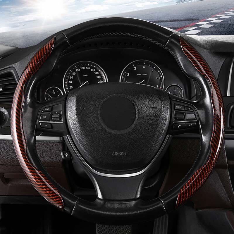 Premium Leather Steering Wheel Cover with Carbon Design