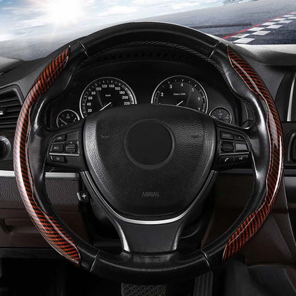 Premium Leather Steering Wheel Cover with Carbon Design