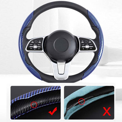 Premium Leather Steering Wheel Cover with Carbon Design