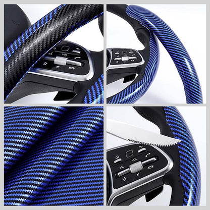 Premium Leather Steering Wheel Cover with Carbon Design