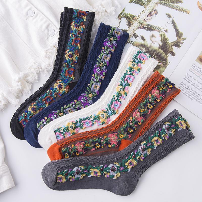 Classic Floral Pattern Crew Socks (5 Pack) - Befez