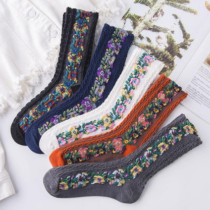 Classic Floral Pattern Crew Socks (5 Pack) - Befez