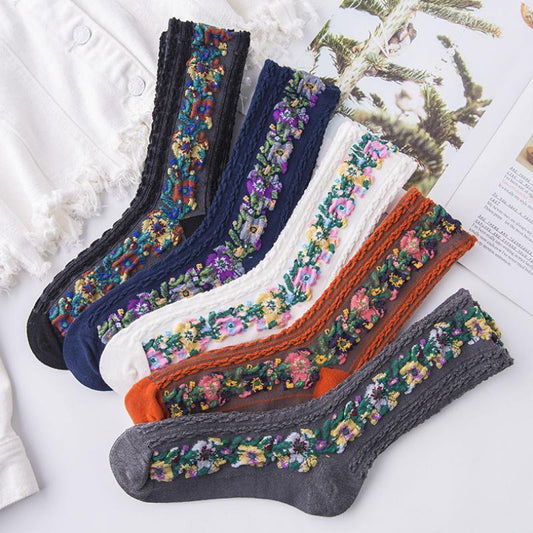 Classic Floral Pattern Crew Socks (5 Pack) - Befez