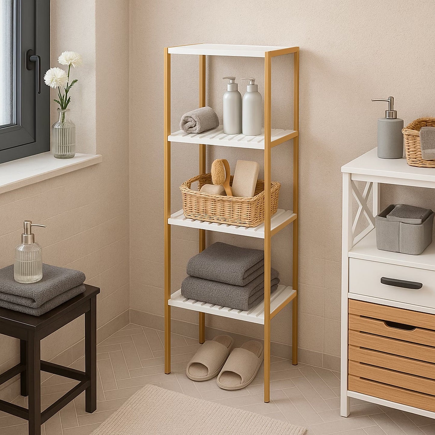 Natural Bamboo Bathroom Storage Rack White - Befez