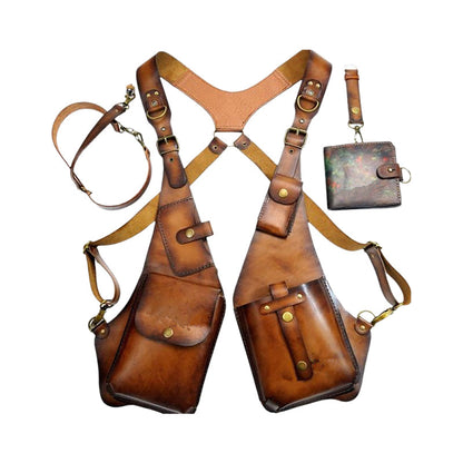 Vintage Leather Crossbody Satchel Bag with Strap