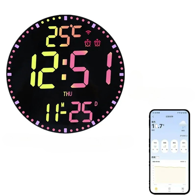Digital LED Wall Clock with Calendar and WiFi - Befez