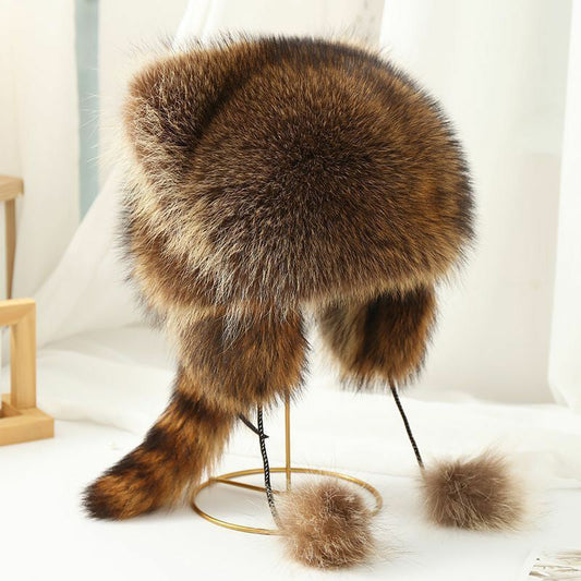 Adorable Fake Fur Raccoon Tail Family Hat - Befez