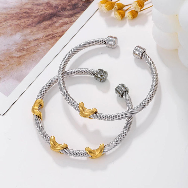Simple Double Twist Bangle Bracelet