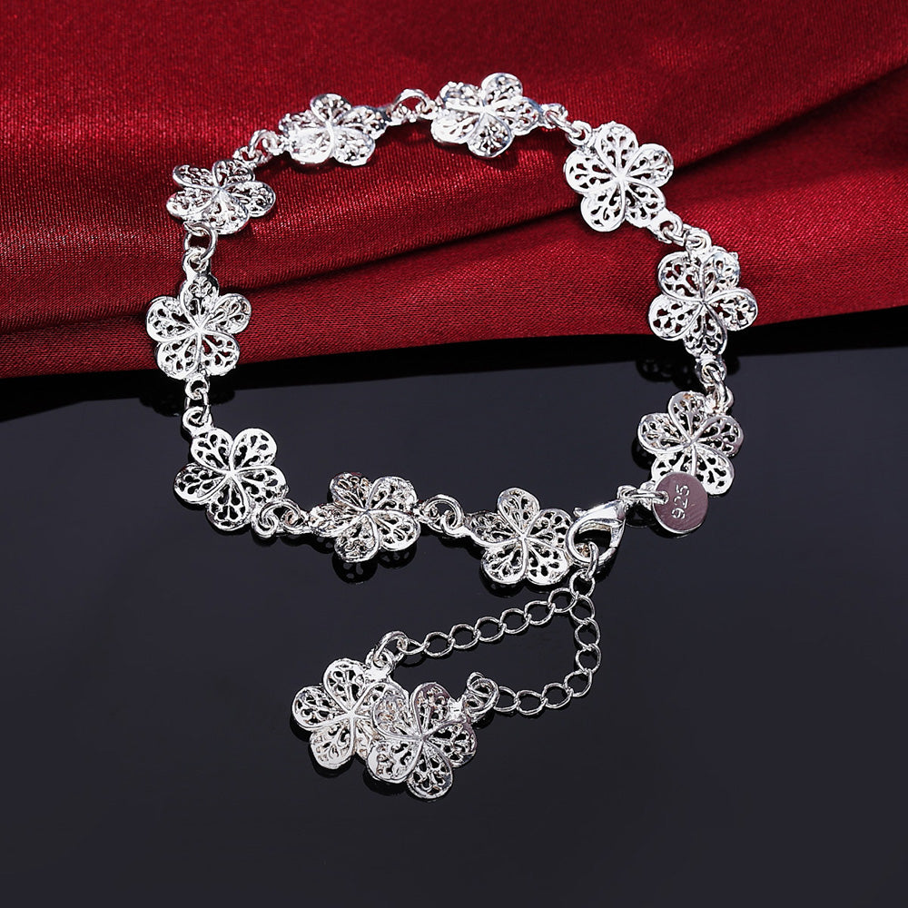 Delicate Sterling Silver Chain Bracelet with Fancy Details - Befez